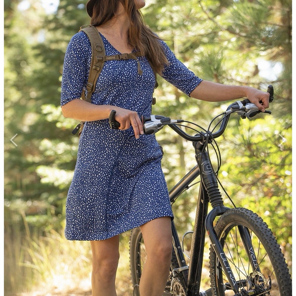 Title Nine V-Neck Dress Sayonara Cafe Sleeve Sz S Blue Fit Flare Mini Casual NWT